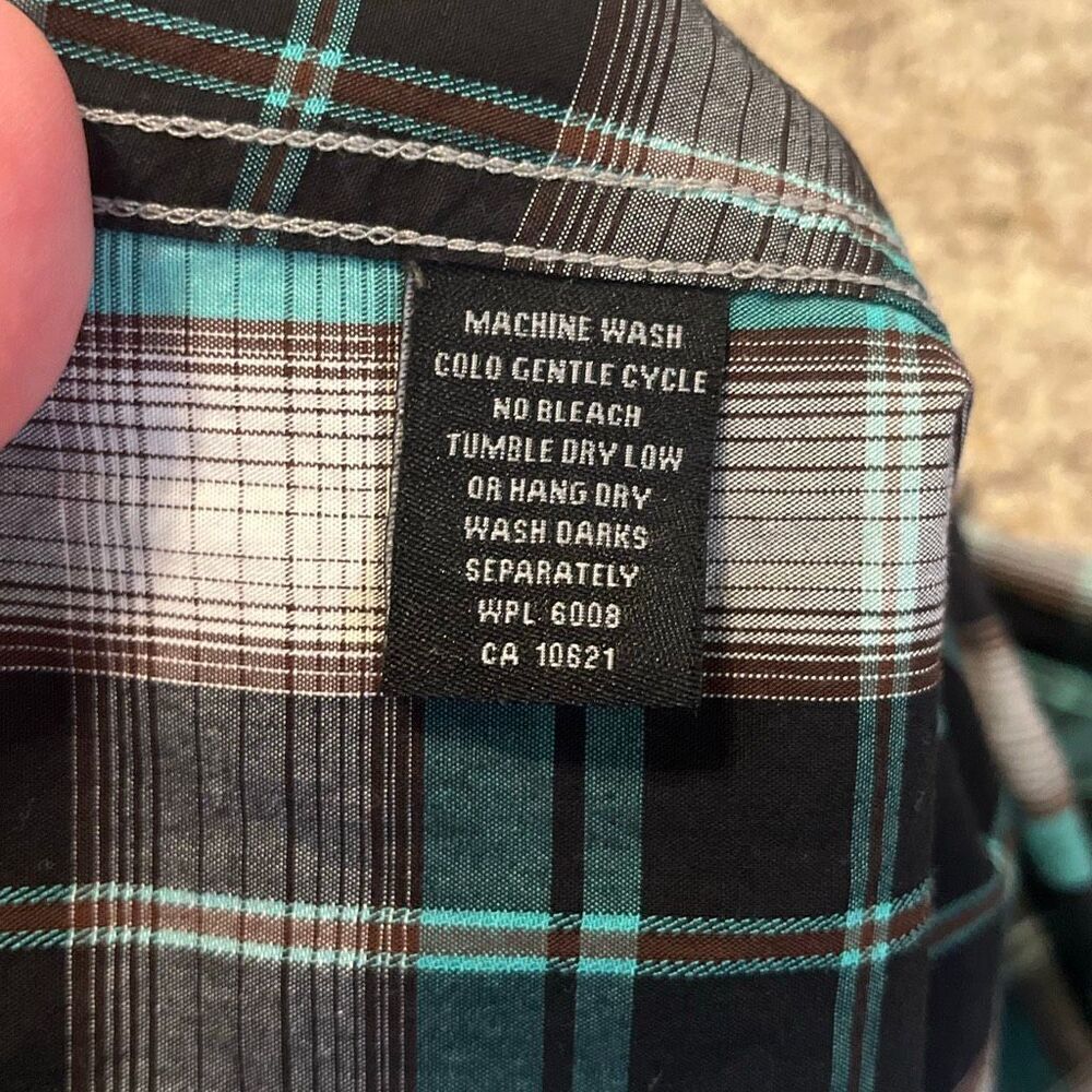 Rock & Roll Cowboy Plaid Long Sleeve Pearl Snap Shirt Large - Picture 6 of 7